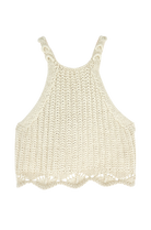 Girl wearing MIRTH women's knit sleevless borocay tank top coverup in bone cream