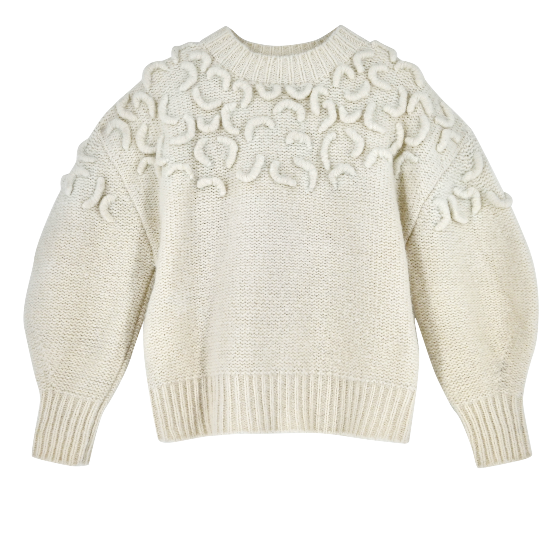 Girl wearing MIRTH women's knit cusco pullover sweater in ivory white wool