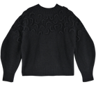 Girl wearing MIRTH women's knit cusco pullover sweater in black wool