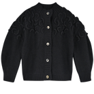 Girl wearing MIRTH women's knit cusco cardigan sweater in black wool