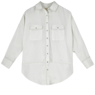 Girl wearing MIRTH women's button up long sleeve kyoto shirt in white cotton poplin